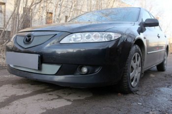 3 199 р. Защитная сетка в бампер (верх, ячейка 3х7 мм) Alfeco Стандарт Mazda 6 GG лифтбэк дорестайлинг (2002-2005) (Хром)  с доставкой в г. Воронеж. Увеличить фотографию 3