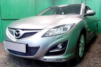 3 079 р. Защитная сетка в бампер (низ, ячейка 3х7 мм) Alfeco Стандарт  Mazda 6  GH (2010-2012) рестайлинг лифтбэк, рестайлинг седан, рестайлинг универсал (Чёрная)  с доставкой в г. Воронеж. Увеличить фотографию 2