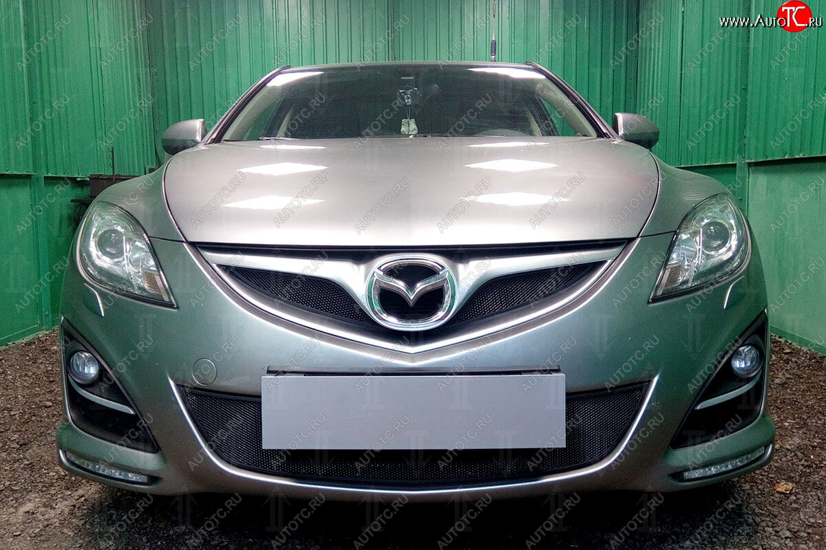 3 079 р. Защитная сетка в бампер (низ, ячейка 3х7 мм) Alfeco Стандарт  Mazda 6  GH (2010-2012) рестайлинг лифтбэк, рестайлинг седан, рестайлинг универсал (Чёрная)  с доставкой в г. Воронеж