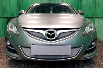 Защитная сетка в бампер (низ, ячейка 3х7 мм) Alfeco Стандарт Mazda 6  GH (2010-2012) рестайлинг лифтбэк, рестайлинг седан, рестайлинг универсал (Хром)