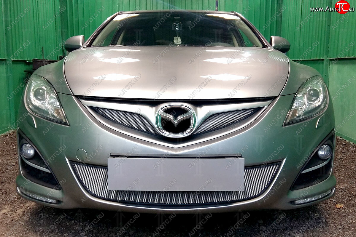 3 099 р. Защитная сетка в бампер (низ, ячейка 3х7 мм) Alfeco Стандарт  Mazda 6  GH (2010-2012) рестайлинг лифтбэк, рестайлинг седан, рестайлинг универсал (Хром)  с доставкой в г. Воронеж
