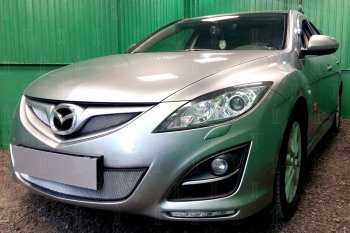 3 099 р. Защитная сетка в бампер (низ, ячейка 3х7 мм) Alfeco Стандарт  Mazda 6  GH (2010-2012) рестайлинг лифтбэк, рестайлинг седан, рестайлинг универсал (Хром)  с доставкой в г. Воронеж. Увеличить фотографию 2