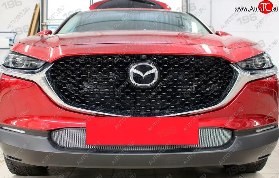 2 969 р. Защитная сетка в бампер (низ, ячейка 3х7 мм) Alfeco Стандарт Mazda CX-30 1 DM (2019-2025) (Хром)  с доставкой в г. Воронеж