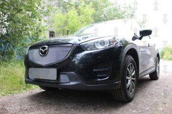 3 699 р. Защитная сетка в бампер (верх, ячейка 3х7 мм) Alfeco Стандарт  Mazda CX-5  KE (2015-2017) рестайлинг (Хром)  с доставкой в г. Воронеж. Увеличить фотографию 3