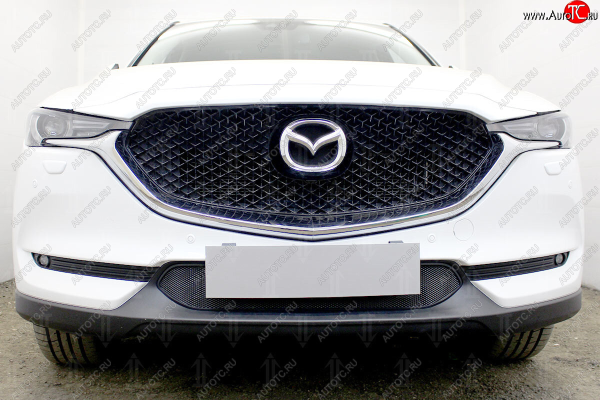 3 079 р. Защитная сетка в бампер (низ, ячейка 3х7 мм) Alfeco Стандарт Mazda CX-5 KF (2016-2025) (Чёрная)  с доставкой в г. Воронеж
