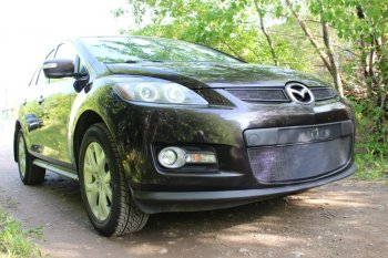 3 199 р. Защитная сетка в бампер (низ, ячейка 3х7 мм) Alfeco Стандарт Mazda CX-7 ER дорестайлинг (2006-2010) (Чёрная)  с доставкой в г. Воронеж. Увеличить фотографию 2