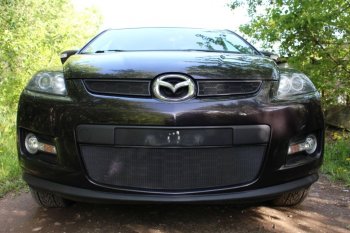 Защитная сетка в бампер (низ, ячейка 3х7 мм) Alfeco Стандарт Mazda CX-7 ER дорестайлинг (2006-2010) (Чёрная)