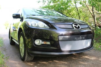 3 399 р. Защитная сетка в бампер (низ, ячейка 3х7 мм) Alfeco Стандарт Mazda CX-7 ER дорестайлинг (2006-2010) (Хром)  с доставкой в г. Воронеж. Увеличить фотографию 2