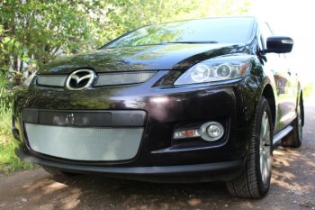 3 399 р. Защитная сетка в бампер (низ, ячейка 3х7 мм) Alfeco Стандарт Mazda CX-7 ER дорестайлинг (2006-2010) (Хром)  с доставкой в г. Воронеж. Увеличить фотографию 3