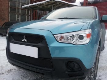 2 899 р. Защитная сетка в бампер (низ, ячейка 3х7 мм) Alfeco Стандарт Mitsubishi ASX дорестайлинг (2010-2012) (Чёрная)  с доставкой в г. Воронеж. Увеличить фотографию 2