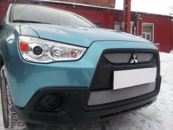 2 899 р. Защитная сетка в бампер (низ, ячейка 3х7 мм) Alfeco Стандарт Mitsubishi ASX дорестайлинг (2010-2012) (Хром)  с доставкой в г. Воронеж. Увеличить фотографию 2