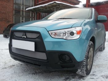2 899 р. Защитная сетка в бампер (низ, ячейка 3х7 мм) Alfeco Стандарт Mitsubishi ASX дорестайлинг (2010-2012) (Хром)  с доставкой в г. Воронеж. Увеличить фотографию 3