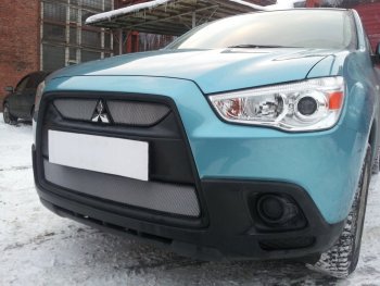 2 899 р. Защитная сетка в бампер (низ, ячейка 3х7 мм) Alfeco Стандарт Mitsubishi ASX дорестайлинг (2010-2012) (Хром)  с доставкой в г. Воронеж. Увеличить фотографию 4