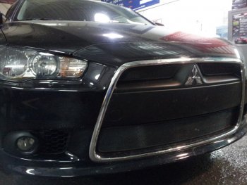 5 849 р. Защитная сетка в бампер (3 части, ячейка 3х7 мм) Alfeco Стандарт  Mitsubishi Lancer  10 CY (2011-2017) седан рестайлинг, хэтчбек 5 дв рестайлинг (Чёрная)  с доставкой в г. Воронеж. Увеличить фотографию 3