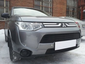 5 999 р. Защитная сетка в бампер (2 части, ячейка 3х7 мм) Alfeco Стандарт Mitsubishi Outlander GF дорестайлинг (2012-2014) (Чёрная)  с доставкой в г. Воронеж. Увеличить фотографию 4