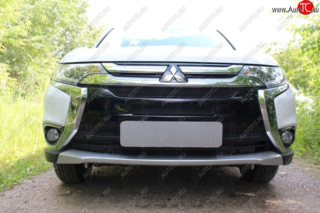 7 349 р. Защитная сетка в бампер (4 части, ячейка 3х7 мм) Alfeco Стандарт Mitsubishi Outlander GF 2-ой рестайлинг (2015-2018) (Чёрная)  с доставкой в г. Воронеж