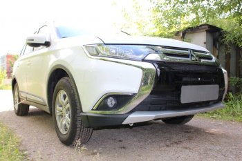 7 349 р. Защитная сетка в бампер (4 части, ячейка 3х7 мм) Alfeco Стандарт Mitsubishi Outlander GF 2-ой рестайлинг (2015-2018) (Чёрная)  с доставкой в г. Воронеж. Увеличить фотографию 3