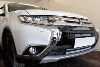 7 599 р. Защитная сетка в бампер (4 части, с парктроником, ячейка 3х7 мм) Alfeco Стандарт Mitsubishi Outlander GF 2-ой рестайлинг (2015-2018) (Хром)  с доставкой в г. Воронеж. Увеличить фотографию 4