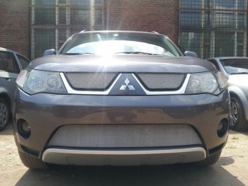Защитная сетка в бампер (низ, ячейка 3х7 мм) Alfeco Стандарт Mitsubishi Outlander XL (CW)  дорестайлинг (2005-2009) (Хром)