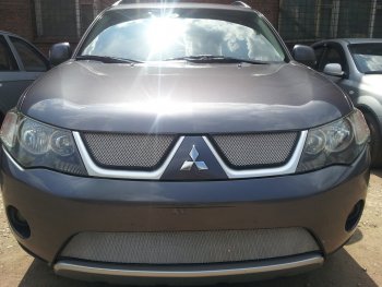 3 299 р. Защитная сетка в бампер (низ, ячейка 3х7 мм) Alfeco Стандарт Mitsubishi Outlander XL (CW)  дорестайлинг (2005-2009) (Хром)  с доставкой в г. Воронеж. Увеличить фотографию 4