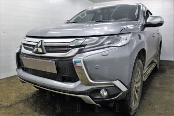 3 689 р. Защитная сетка в бампер (верх, ячейка 3х7 мм) Стрелка11 Премиум  Mitsubishi Pajero Sport  QE (2015-2021) дорестайлинг (Чёрная)  с доставкой в г. Воронеж. Увеличить фотографию 4
