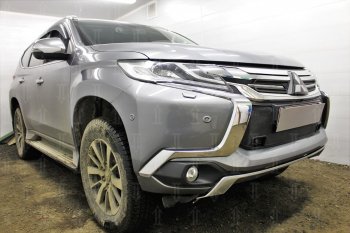 3 689 р. Защитная сетка в бампер (верх, ячейка 3х7 мм) Стрелка11 Премиум  Mitsubishi Pajero Sport  QE (2015-2021) дорестайлинг (Чёрная)  с доставкой в г. Воронеж. Увеличить фотографию 5