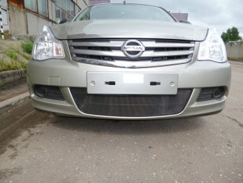 Защитная сетка в бампер (низ, ячейка 3х7 мм) Стрелка11 Стандарт Nissan Almera G15 седан (2012-2019) (Чёрная)