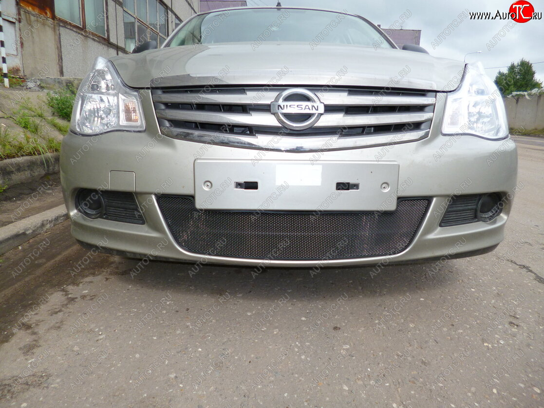 2 999 р. Защитная сетка в бампер (низ, ячейка 3х7 мм) Стрелка11 Стандарт Nissan Almera G15 седан (2012-2019) (Чёрная)  с доставкой в г. Воронеж