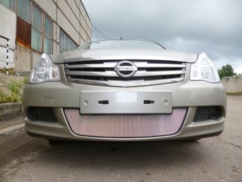 Защитная сетка в бампер (низ, ячейка 3х7 мм) Стрелка11 Стандарт Nissan Almera G15 седан (2012-2019) (Хром)