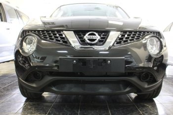 Защитная сетка в бампер (низ, ячейка 3х7 мм) Стрелка11 Стандарт Nissan Juke 1 YF15 рестайлинг (2014-2020) (Чёрная)