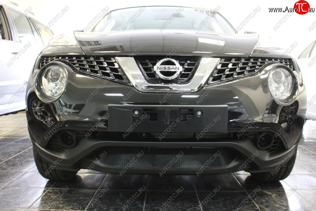 2 999 р. Защитная сетка в бампер (низ, ячейка 3х7 мм) Стрелка11 Стандарт Nissan Juke 1 YF15 рестайлинг (2014-2020) (Чёрная)  с доставкой в г. Воронеж