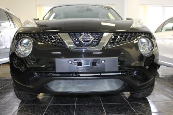 Защитная сетка в бампер (низ, ячейка 3х7 мм) Стрелка11 Стандарт Nissan Juke 1 YF15 рестайлинг (2014-2020) (Хром)