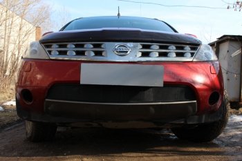 Защитная сетка в бампер (низ, ячейка 3х7 мм) Стрелка11 Стандарт Nissan Murano 1 Z50 (2002-2009) (Чёрная)