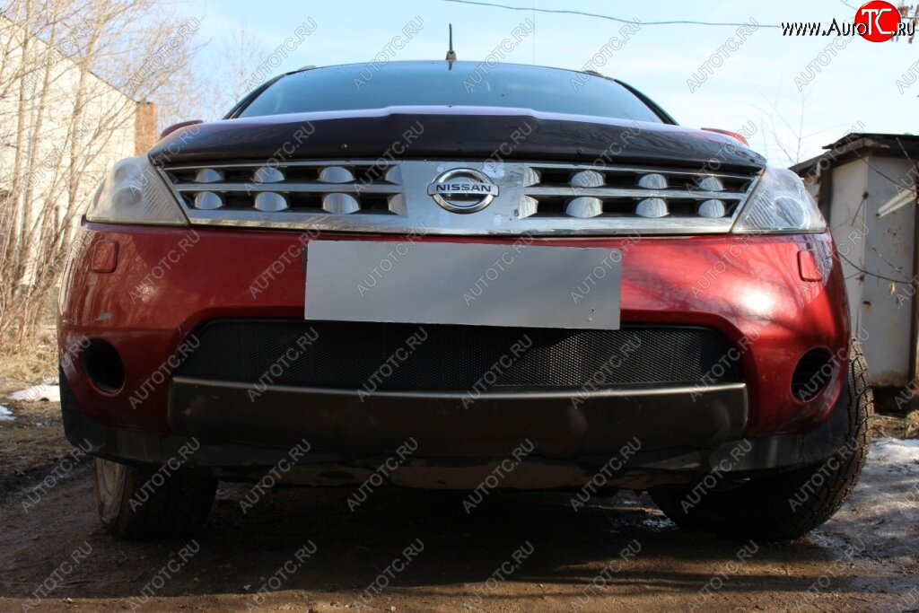 3 099 р. Защитная сетка в бампер (низ, ячейка 3х7 мм) Стрелка11 Стандарт Nissan Murano 1 Z50 (2002-2009) (Чёрная)  с доставкой в г. Воронеж