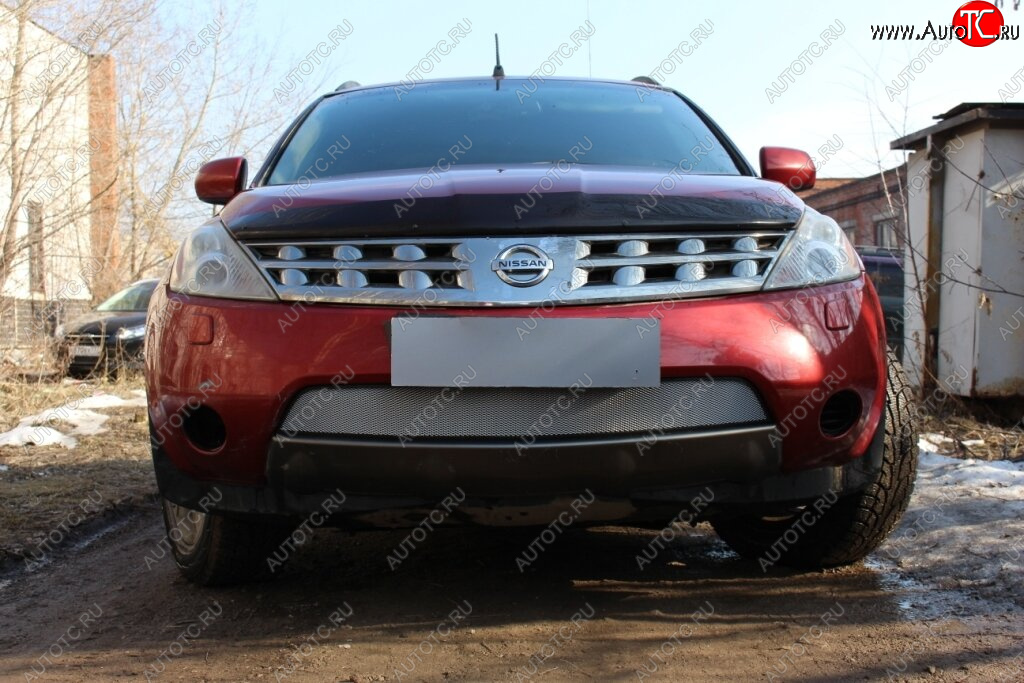 3 299 р. Защитная сетка в бампер (низ, ячейка 3х7 мм) Стрелка11 Стандарт Nissan Murano 1 Z50 (2002-2009) (Хром)  с доставкой в г. Воронеж