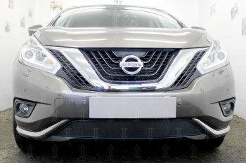Защитная сетка в бампер (низ, ячейка 3х7 мм) Стрелка11 Стандарт Nissan Murano  3 Z52 (2015-2022) дорестайлинг (Чёрная)