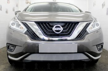 Защитная сетка в бампер (низ, ячейка 3х7 мм) Стрелка11 Стандарт Nissan Murano  3 Z52 (2015-2022) дорестайлинг (Хром)