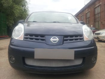 Защитная сетка в бампер (низ, ячейка 3х7 мм) Стрелка11 Стандарт Nissan Note 1 E11 дорестайлинг (2004-2008) (Хром)