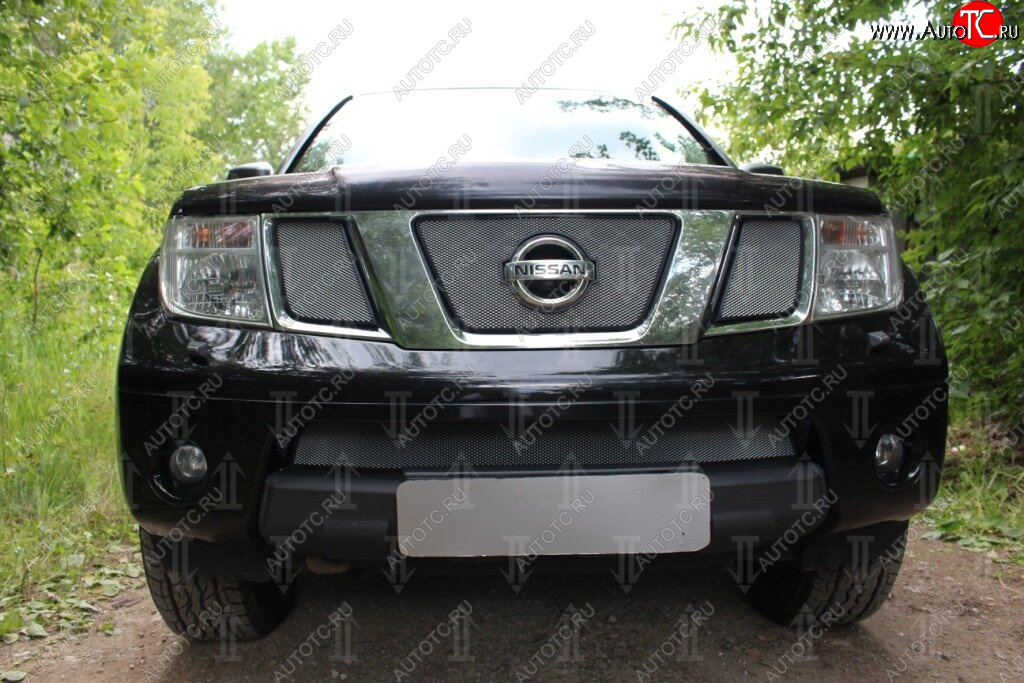 3 079 р. Защитная сетка в бампер (низ, ячейка 3х7 мм) Стрелка11 Стандарт  Nissan Navara  2 D40 - Pathfinder  R51 (Хром)  с доставкой в г. Воронеж