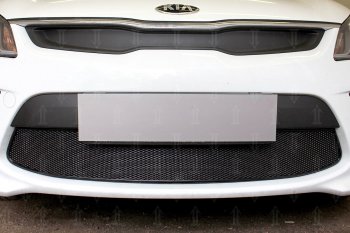 4 299 р. Защитная сетка в бампер (низ, ячейка 4х10 мм) Alfeco Премиум  KIA Rio  4 YB (2017-2020) дорестайлинг, хэтчбэк (Чёрная)  с доставкой в г. Воронеж. Увеличить фотографию 2
