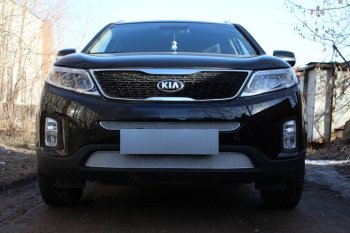 4 299 р. Защитная сетка в бампер (низ, ячейка 4х10 мм) Alfeco Премиум KIA Sorento XM рестайлинг (2012-2015) (Хром)  с доставкой в г. Воронеж. Увеличить фотографию 2