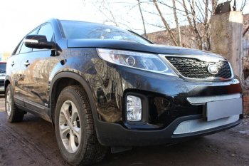 4 299 р. Защитная сетка в бампер (низ, ячейка 4х10 мм) Alfeco Премиум KIA Sorento XM рестайлинг (2012-2015) (Хром)  с доставкой в г. Воронеж. Увеличить фотографию 3