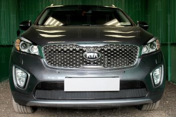 Защитная сетка в бампер (низ, ячейка 4х10 мм) Alfeco Премиум KIA Sorento UM/Prime дорестайлинг (2014-2018) ()