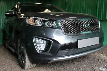 4 299 р. Защитная сетка в бампер (низ, ячейка 4х10 мм) Alfeco Премиум  KIA Sorento  UM/Prime (2014-2018) дорестайлинг (Чёрная)  с доставкой в г. Воронеж. Увеличить фотографию 3