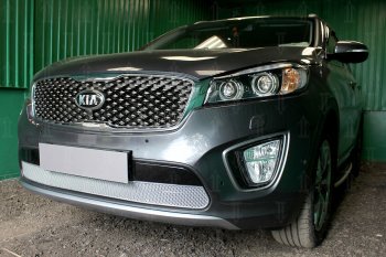 4 549 р. Защитная сетка в бампер (низ, ячейка 4х10 мм) Alfeco Премиум  KIA Sorento  UM/Prime (2014-2018) дорестайлинг (Хром)  с доставкой в г. Воронеж. Увеличить фотографию 3