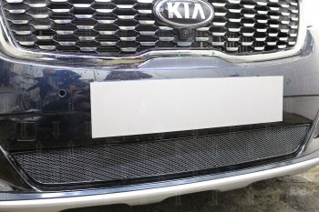 4 299 р. Защитная сетка в бампер (низ, ячейка 4х10 мм) Alfeco Премиум  KIA Sorento  UM/Prime (2018-2020) рестайлинг (Чёрная)  с доставкой в г. Воронеж. Увеличить фотографию 2