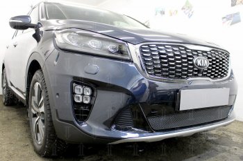 4 299 р. Защитная сетка в бампер (низ, ячейка 4х10 мм) Alfeco Премиум  KIA Sorento  UM/Prime (2018-2020) рестайлинг (Чёрная)  с доставкой в г. Воронеж. Увеличить фотографию 3