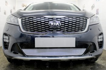 Защитная сетка в бампер (низ, ячейка 4х10 мм) Alfeco Премиум KIA Sorento UM/Prime рестайлинг (2018-2020) ()