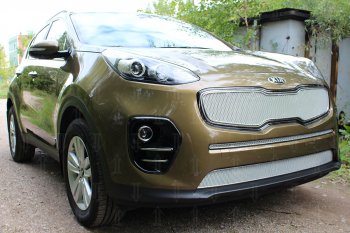 5 699 р. Защитная сетка в бампер (верх, ячейка 4х10 мм) Alfeco Премиум  KIA Sportage  4 QL (2016-2018) дорестайлинг (Хром)  с доставкой в г. Воронеж. Увеличить фотографию 2