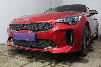 6 249 р. Защитная сетка в бампер (верх, ячейка 4х10 мм) Alfeco Премиум  KIA Stinger (2017-2025) (Чёрная)  с доставкой в г. Воронеж. Увеличить фотографию 2